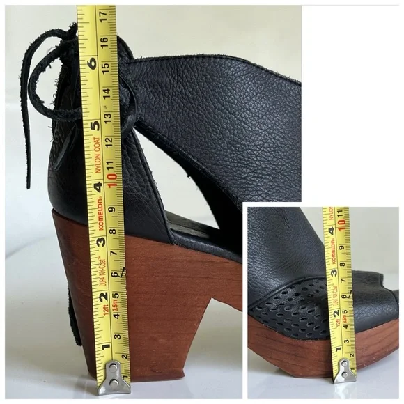 Free People Black Leather Mules with Brown Heels - Picture 14 of 15